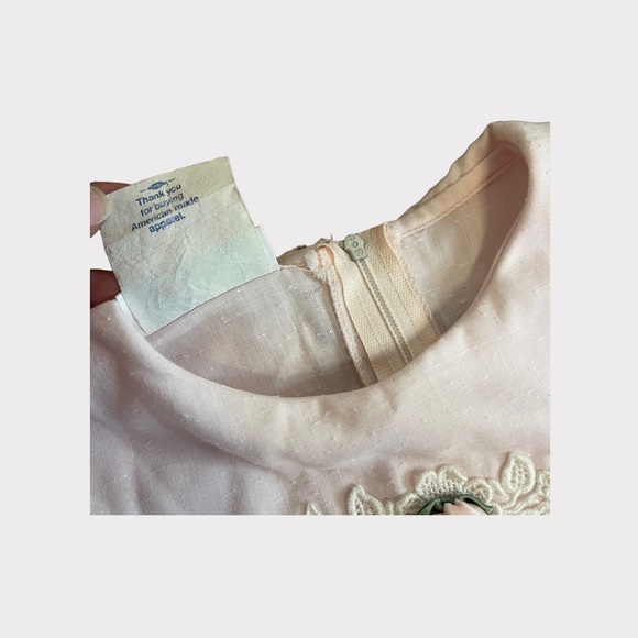Rare Editions VINTAGE Bib Collar Shoulder Pad Lace Trim Blush Pink Dress - Picture 3 of 7
